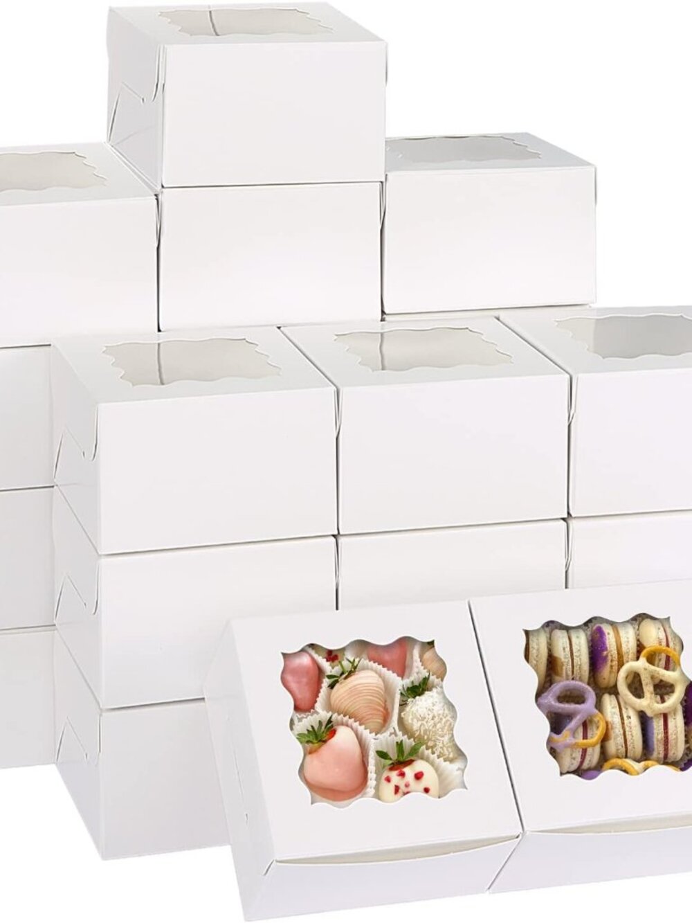 120pcs Small Cookie Boxes with Window, 4x4x2.5 In White Bakery Boxes